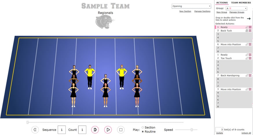 Create Competition Routines with the Tumble app. - Cheer Mat with Cheerleaders